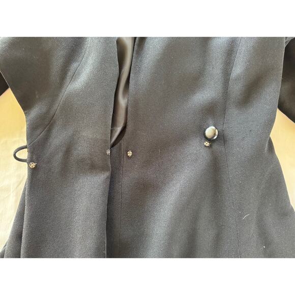 Vintage 90s Career Black Coat Dress Sz 4 Ruffle Front Single Button Rayon Blend - Picture 8 of 15